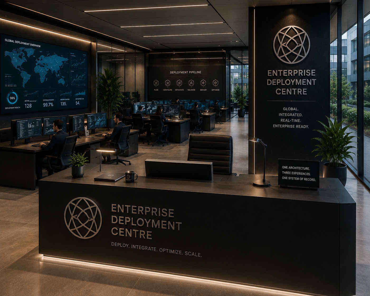 Enterprise Deployment Centre with global command screens and deployment operations.